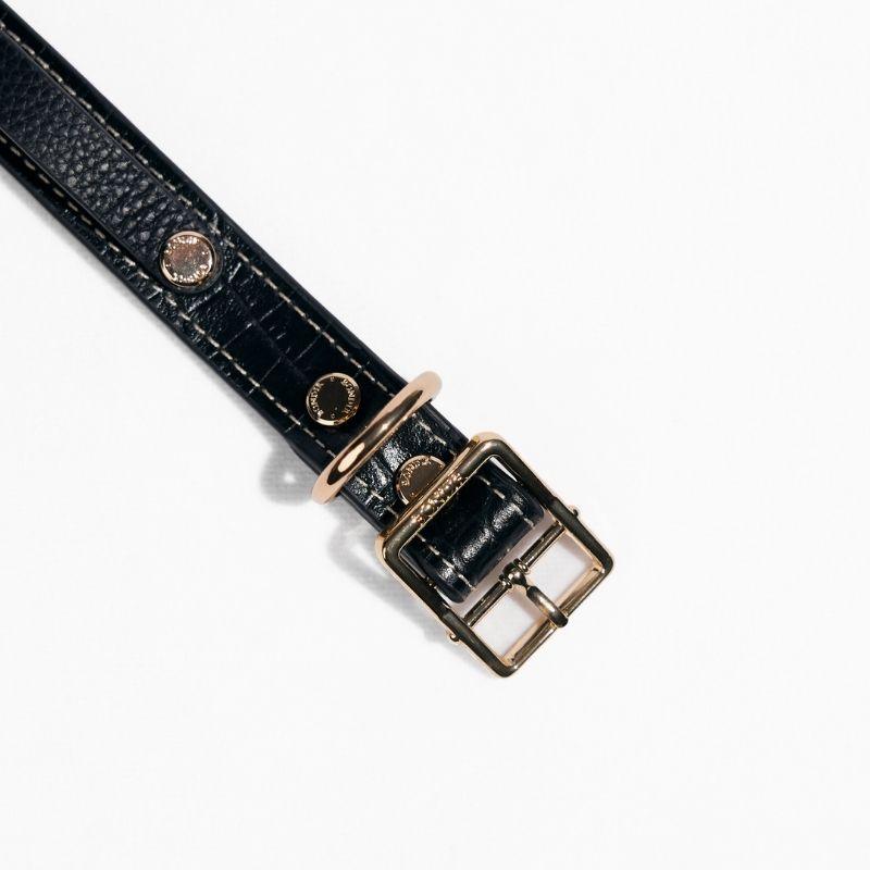 Slim Obsidian Leather Collar - BONDIR