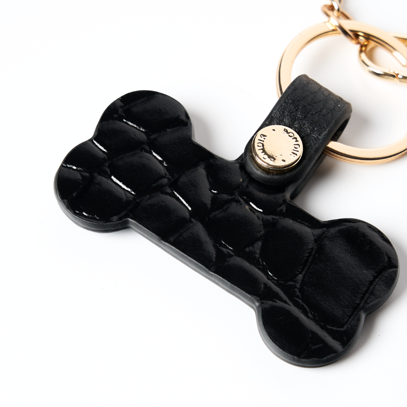 Obsidian Leather Bone Bag Charm