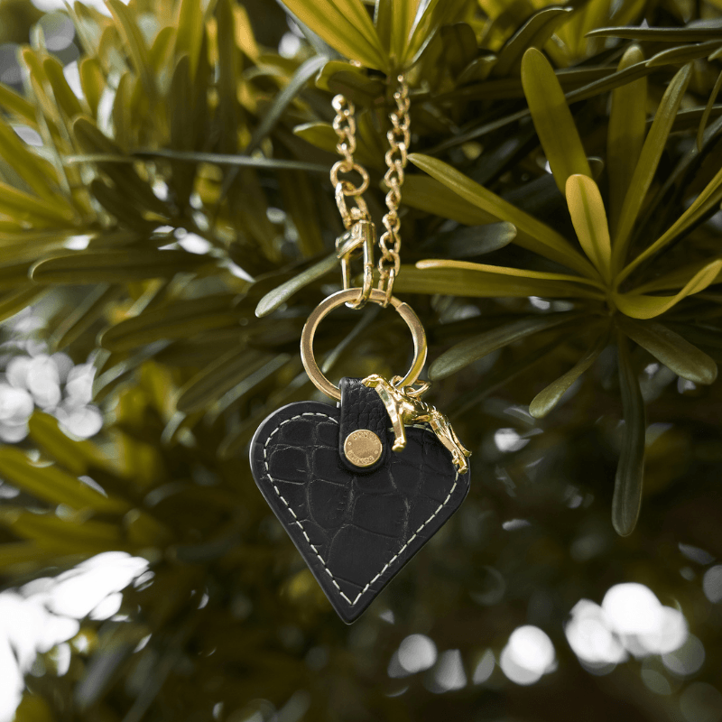 Obsidian Leather Heart Bag Charm