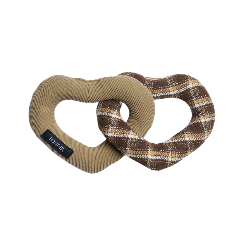 Tawny Tweed Squeaky Interlocking Heart Dog Toy