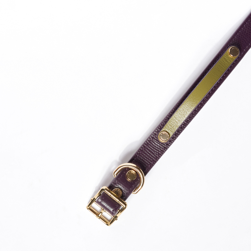 Slim Purrble Leather Collar