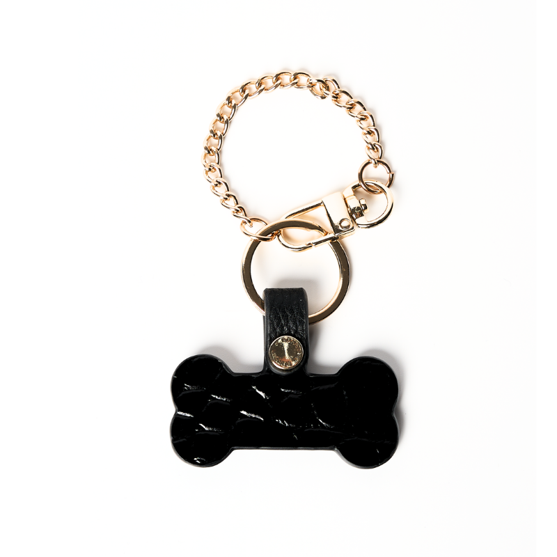 Obsidian Leather Bone Bag Charm